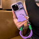 小莓介紫色怪獸卡包支架適用蘋(píng)果17promax手機殼iphone17一加13pura80紅米k90小米17榮耀500帶掛繩保護套 卡包殼-紫色小怪獸+手提掛繩+怪獸支架 iPhone 15 Pro Max