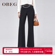 OBEG歐碧倩時(shí)尚通勤微喇直筒褲24春季款黑色垂墜長(cháng)褲50481513 黑色 S /160/36