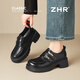 ZHR則則厚底樂(lè )福鞋女英倫風(fēng)學(xué)院通勤皮鞋復古軟底增高單鞋 QE37黑色37