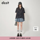 DZZIT地素襯衫春秋季法式輕薄印花雪紡衫短袖小上衣女 黑色 XS
