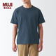 MUJI 男式 粗棉線(xiàn) 天竺編織 短袖T恤 打底衫男款 純棉全棉 ABA18A2S 煙熏藍色 XS 160/80A