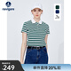 Navigare【100%棉】意大利小帆船條紋POLO衫女上衣夏季休閑純棉短袖女 漂白/綠 L 碼