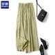 羅蒙（ROMON）薄款雙層苧麻闊腿褲裙女夏季寬松垂感松緊高腰裙褲九分棉麻休閑褲 淺綠 XL 【建議130-150斤】