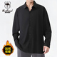 西域駱駝（VANCAMEL）襯衫男秋冬加絨加厚長(cháng)袖男士襯衣休閑男裝韓版寬松上衣 黑色 2XL