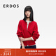 ERDOS 春夏精紡圓領(lǐng)四平空轉針織開(kāi)衫新紅毛衣女羊絨衫 中國紅 M