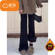 棉致加絨加厚高腰微喇牛仔褲女秋冬季彈力顯瘦垂感休閑直筒闊腿褲子女 F9131黑色【加絨高品質(zhì)】 L 115-130斤