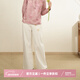 布符新中式復古闊腿褲2025年秋季米杏色珠繡牛仔褲寬松休閑褲女褲 米杏 S