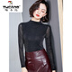 啄木鳥(niǎo)（TUCANO）時(shí)尚洋氣網(wǎng)紗打底衫女春秋長(cháng)袖薄款紗衣亮絲小衫修身顯瘦上衣 黑色 XL