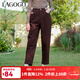 LAGOGO復古彈力直筒通勤牛仔褲女拉谷谷冬新款高腰顯瘦加厚褲子 咖啡色(U1) M