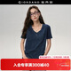 佐丹奴設計師款短袖T恤女純棉t恤衫仿牛仔V領(lǐng)上衣女18325918