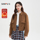 三福（SANFU）厚外套2025冬季口袋蝴蝶結加絨保暖麂皮夾克女裝513354 咖啡色 M