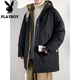花花公子（PLAYBOY）棉服男中長(cháng)款冬季新款連帽加厚棉襖保暖帥氣軍大衣外套工裝羽絨 MY2375黑色 XL （約120-135斤可穿）