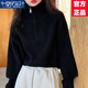 莫代爾高領(lǐng)短款針織衫女2025春秋冬新款寬松時(shí)尚毛衣打底洋氣保暖上衣 黑色半拉鏈 L 建議101-110斤