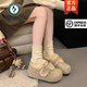 啄木鳥(niǎo)厚底內增高一腳蹬勃肯鞋子女冬加絨保暖毛毛鞋2025新款爆款棉鞋 杏色 37 (235mm)