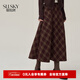 熙世界（sllsky）美式復古格紋毛呢半身裙2025秋冬款梨形身材高腰a字傘裙 酒紅格 XL