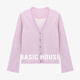 百家好（Basic House）Basic House/百家好拼接磨毛邊假兩件撞色設計2025秋季針織開(kāi)衫女 紫色 S