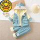 G.duck男女寶寶衣服秋冬裝嬰兒春款薄棉衣01-2周歲新生兒外穿馬甲三件套 小熊藍色 馬甲三件套 100(2-2..5左右)