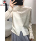 AEMAPE別致半高領(lǐng)開(kāi)叉紐扣蕾絲花邊針織衫2026秋冬百搭長(cháng)袖內搭打底衫女 米白色 2XL [125-140斤]