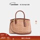 蔻馳（COACH）【禮物】女士拼色LEGACY 28號CARRYALL手袋真皮單肩斜挎冬季女包 B4/棕黃色 棕色