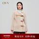 OVV秋冬熱賣(mài)女裝羊毛毛絨感大翻領(lǐng)皮袢裝飾中款大衣 卡其（凈色）C4 M