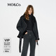 MO&Co.冬季新品外套重工洗磨棉質(zhì)黑牛機車(chē)風(fēng)腰帶夾克
