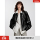ELLE法式摩登高級感皮夾克女2025春季新款工裝風(fēng)時(shí)尚氣質(zhì)PU皮外套 黑色 S