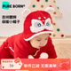 博睿恩（Pureborn）男女寶寶新年款帽子秋冬新款嬰兒加絨保暖醒獅防風(fēng)護耳帽 爆竹紅 帽圍 53cm