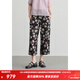 茶·愫【蝶戀花】puretea茶愫絲麻印花休閑褲女提花直筒褲2025夏季新款 石墨黑 S