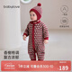 babylove嬰幼兒針織連體衣秋冬羊毛保暖長(cháng)袖哈衣爬服復古文藝法式圣誕衣服