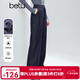 百圖（betu）女裝2025年冬季新款休閑褲抓絨仿牛仔撞色跡線(xiàn)松緊腰褲子2510X03 深牛仔藍 L