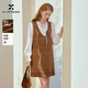 香影波嬉風(fēng)v領(lǐng)無(wú)袖連衣裙女2026春季新款復古麂皮印花a字背心裙子 咖色 L 165/88A/110-125斤