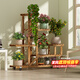 安爾雅松木花架子客廳陽(yáng)臺多肉植物多層組裝花臺簡(jiǎn)約置物架花擺架帶輪