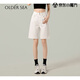 OLDER SEA休閑百搭白色牛仔短褲女秋季新款新款中褲高腰顯瘦寬松直筒五分褲 白色 25