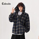 Cebrodz法國 美式復古撞色格紋襯衫男女春秋寬松慵懶風(fēng)連帽外套男士襯衣 藍灰格 L