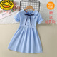 G.duck女童純棉短袖連衣裙夏季新款小女孩子兒童裙子中大童洋氣公主裙子 藍色短袖  連衣裙 120 建議身高105-115cm