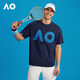 澳網(wǎng)AO運動(dòng)印花短袖T恤寬松2026春夏上衣男女款短袖運動(dòng)網(wǎng)球服上衣t恤 藏青色 L