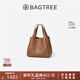 BAGTREE【新年禮物】包包樹(shù)煙羅包植鞣牛皮通勤手提斜挎水桶包菜籃子女包 烤棕色 贈頭層牛皮內膽包 高級小眾圣誕生日禮物女