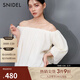SNIDEL2025春夏時(shí)尚優(yōu)雅一字領(lǐng)露肩泡泡袖雪紡襯衫SWFB251166 象牙白 均碼 (F)