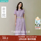 茵曼（INMAN）【苧麻】法式娃娃領(lǐng)連衣裙女裝2026夏季新品泡泡袖裙子 冰蘭紫 L