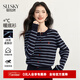 熙世界（sllsky）28支柔膚紗韓系條紋針織開(kāi)衫秋冬休閑甜美圓領(lǐng)毛衣短外套 藍色條紋 M