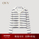 OVV秋冬熱賣(mài)女裝羊毛條紋法式浪漫海軍領(lǐng)休閑長(cháng)袖針織外套 藏青條紋A4 M