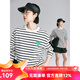 雲上生活女裝條紋純棉長(cháng)袖愛(ài)心T恤春裝兩色可選小圓領(lǐng)上衣T6677 黑/白條紋 M