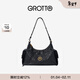 GROTTO個(gè)樂(lè )新款吐司hobo包植鞣羊皮腋下單肩斜挎軟包通勤新年禮物 經(jīng)典黑/古金 L