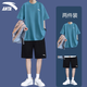 安踏（ANTA）速干冰絲運動(dòng)套裝男夏季新款男士t恤短袖短褲青少年男裝跑步衣服 云霄藍套裝（速干-斜插口袋） M/170(100-120斤）