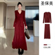 圣保美紅色針織連衣裙女裝秋冬季2025新款高級感新年訂婚衣服長(cháng)裙子套裝 紅色套裝 S