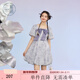 紫涵（ZIHAN）紫涵泡泡袖方領(lǐng)花苞裙女夏季甜美減齡收腰顯瘦印花連衣裙 清新紫 M