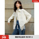 ELLE法式設計感磨毛極簡(jiǎn)襯衫女2025冬季新款寬松休閑廓形襯衣外套 米白 S