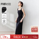尚都比拉法式高級感連衣裙女秋季赫本風(fēng)長(cháng)款氣質(zhì)A字裙抽褶收腰顯瘦背帶裙
