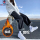 AEMAPE牛仔褲女2025年春秋冬季新款時(shí)尚加絨加厚闊腿褲子韓版寬松 黑灰色（加絨版） 加厚 L （105-120斤）