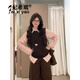 妃?，幮蓍e褲女裝套裝2026春秋新款韓版時(shí)尚減齡馬甲襯衫闊腿褲三件套裝 馬甲+襯衫+闊腿褲 M